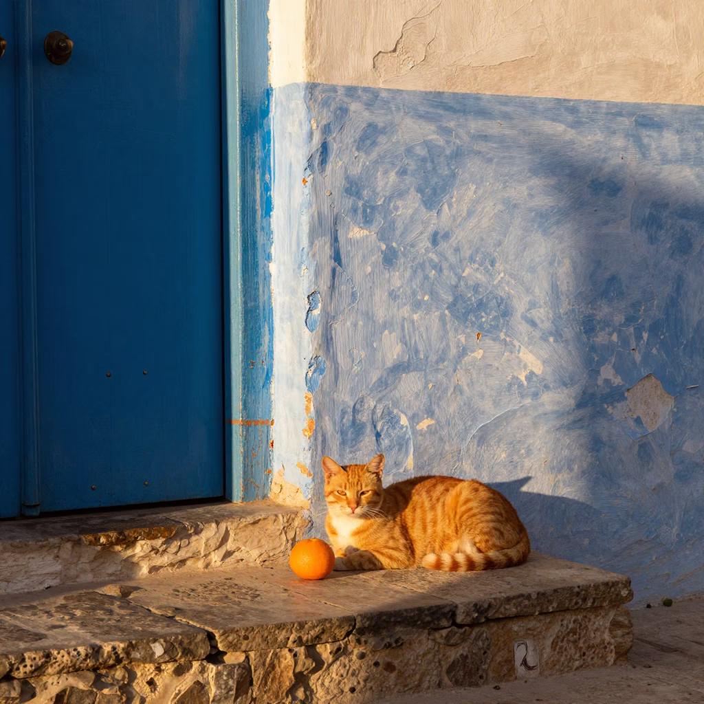 Cat at Late Afternoon Light in Essaouira in in Essaouira, Morocco