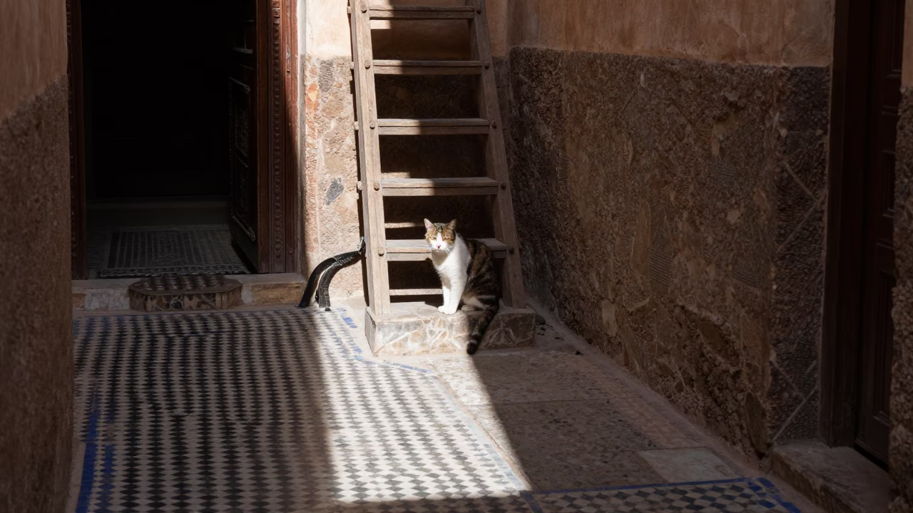Cat at Noon Light in in Fez, Morocco