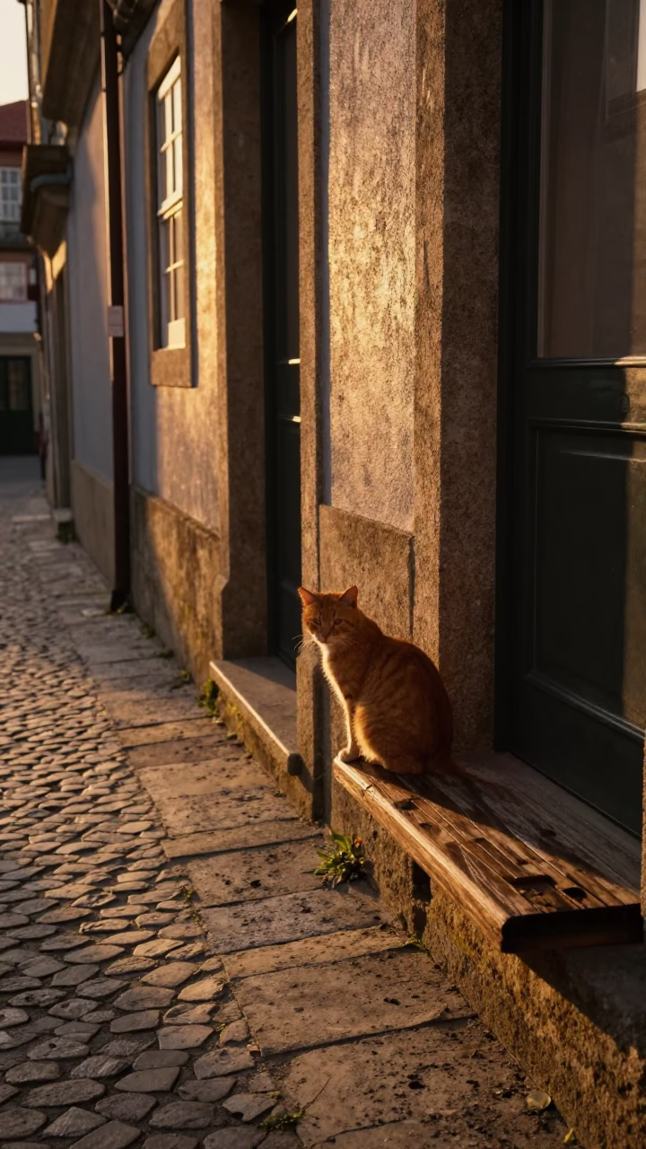 Cat at Sunset Light in Porto in in Porto, Portugal