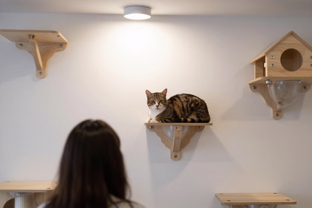 Cat Condo Wall After Busy Day in inside an adoption room near Birmingham