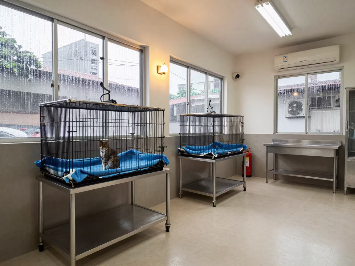 Cat Feral Trap Shelf in Kuala Lumpur Grooming Bay in inside a grooming bay in Little India, Kuala Lumpur