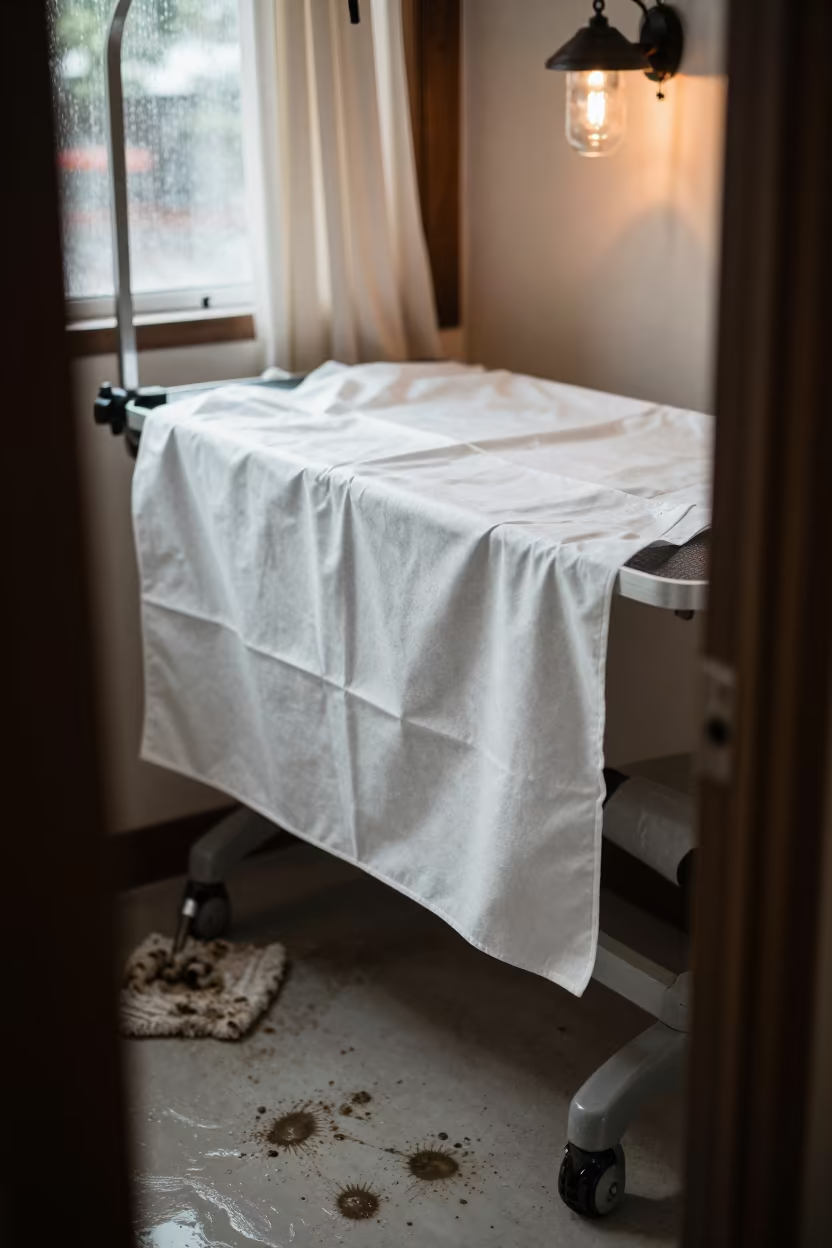 Cat Gown Shelf with Paw Prints in Monsoon Light in inside a grooming bay near Gaya