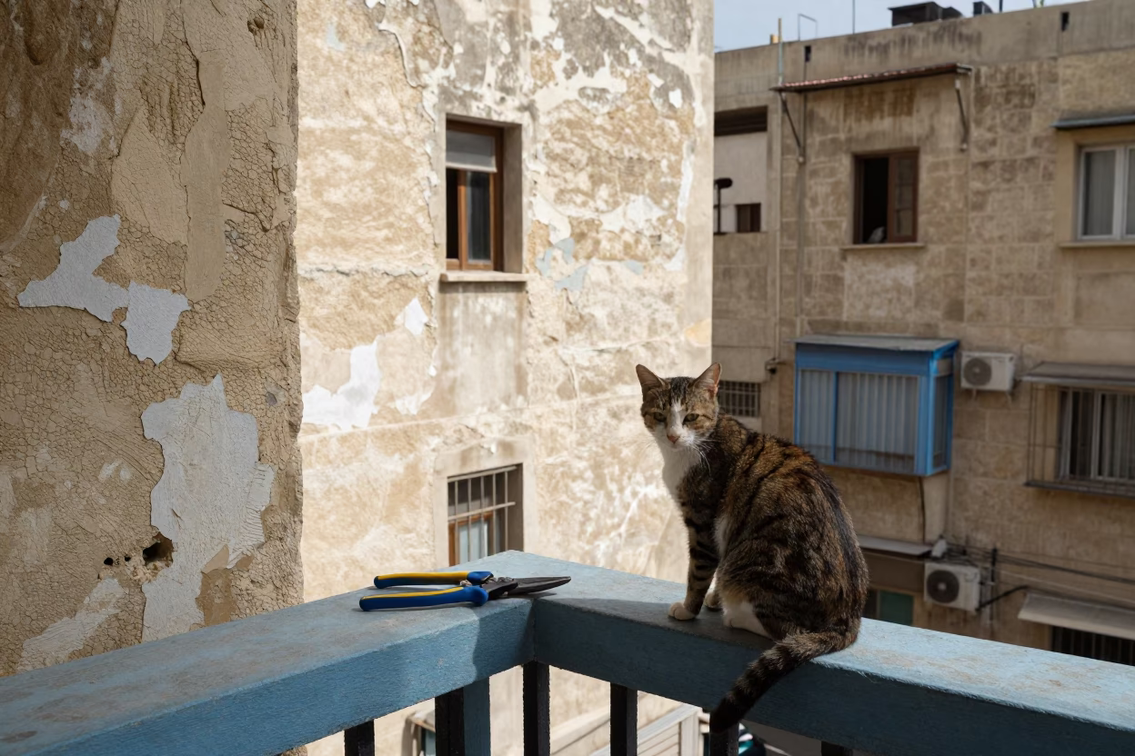 Cat in Beirut at Flat Noon Light in in Beirut, Lebanon