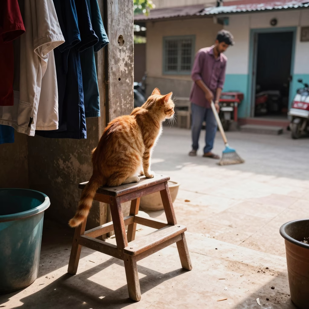 Cat in Hyderabad at Afternoon Light in in Hyderabad, India