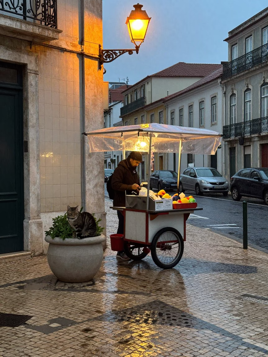 Cat in Lisbon at Dusk Light in in Lisbon, Portugal