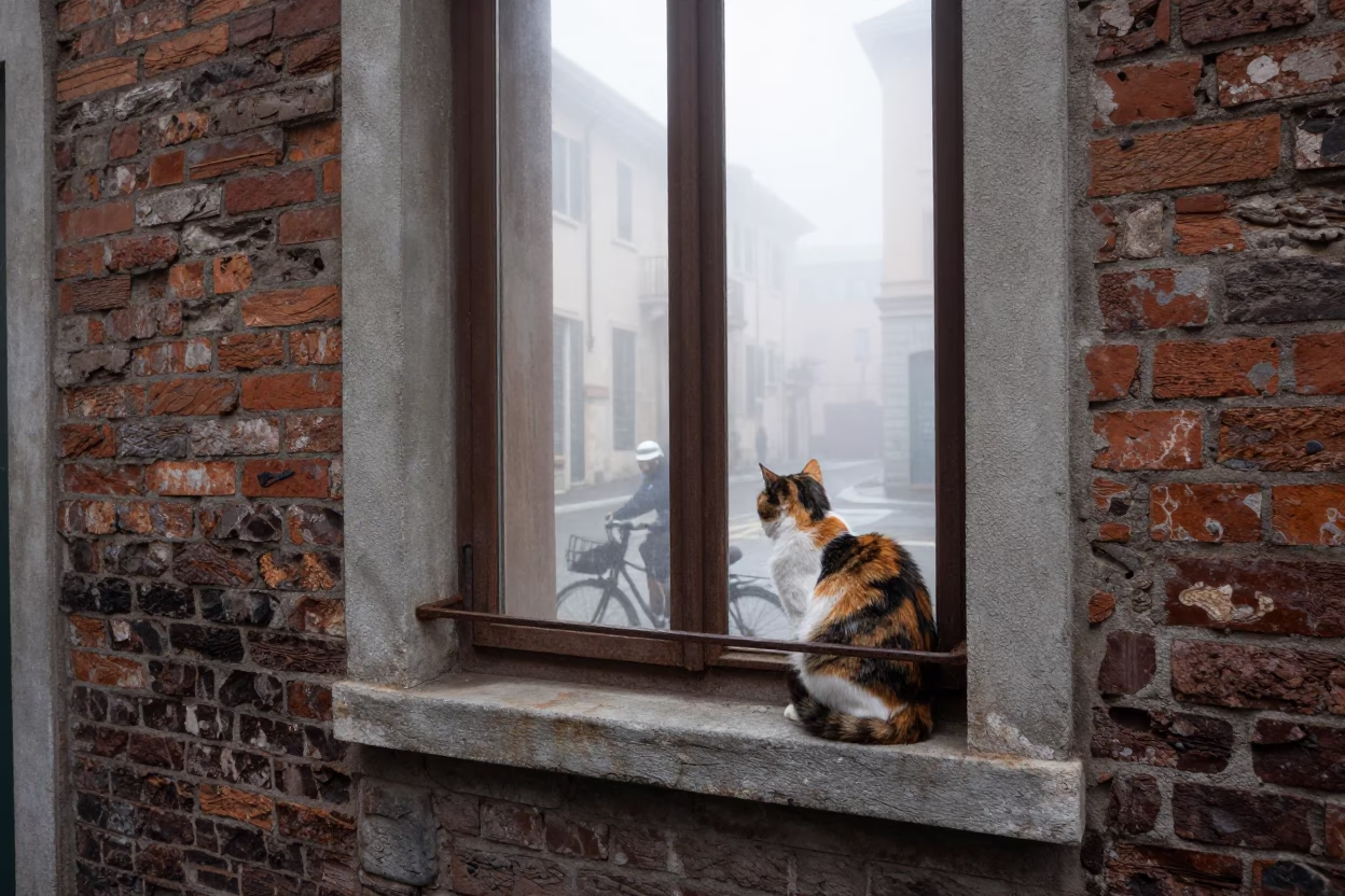 Cat in Milan at Noon Light in in Milan, Italy