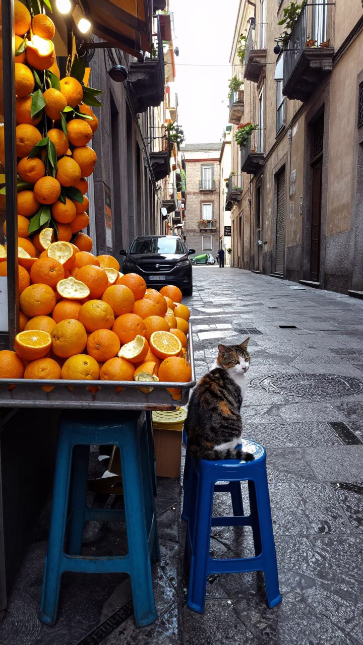 Cat in Naples at Noon Light in in Naples, Italy