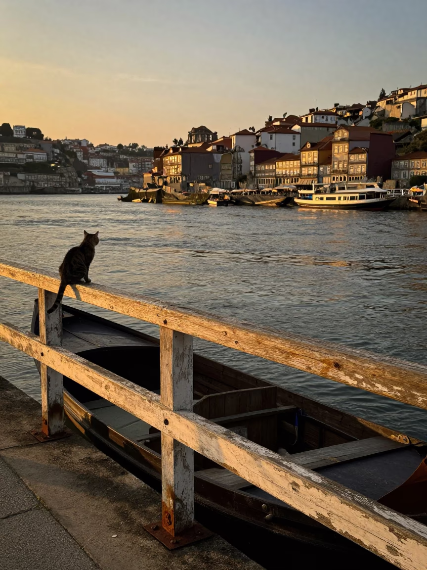 Cat in Porto at Evening Light in in Porto, Portugal