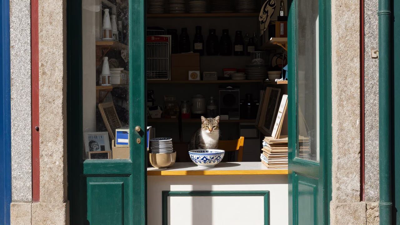 Cat in Porto at Late Morning Light in in Porto, Portugal