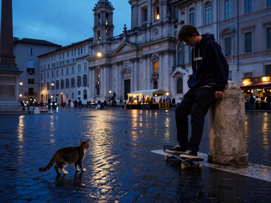 Cat in Rome at Blue Hour in in Rome, Italy