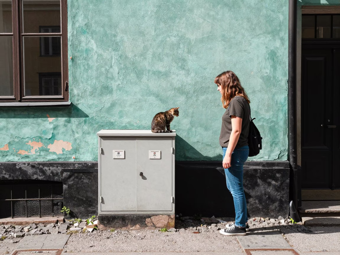 Cat in Stockholm at Flat Noon Light in in Stockholm, Sweden