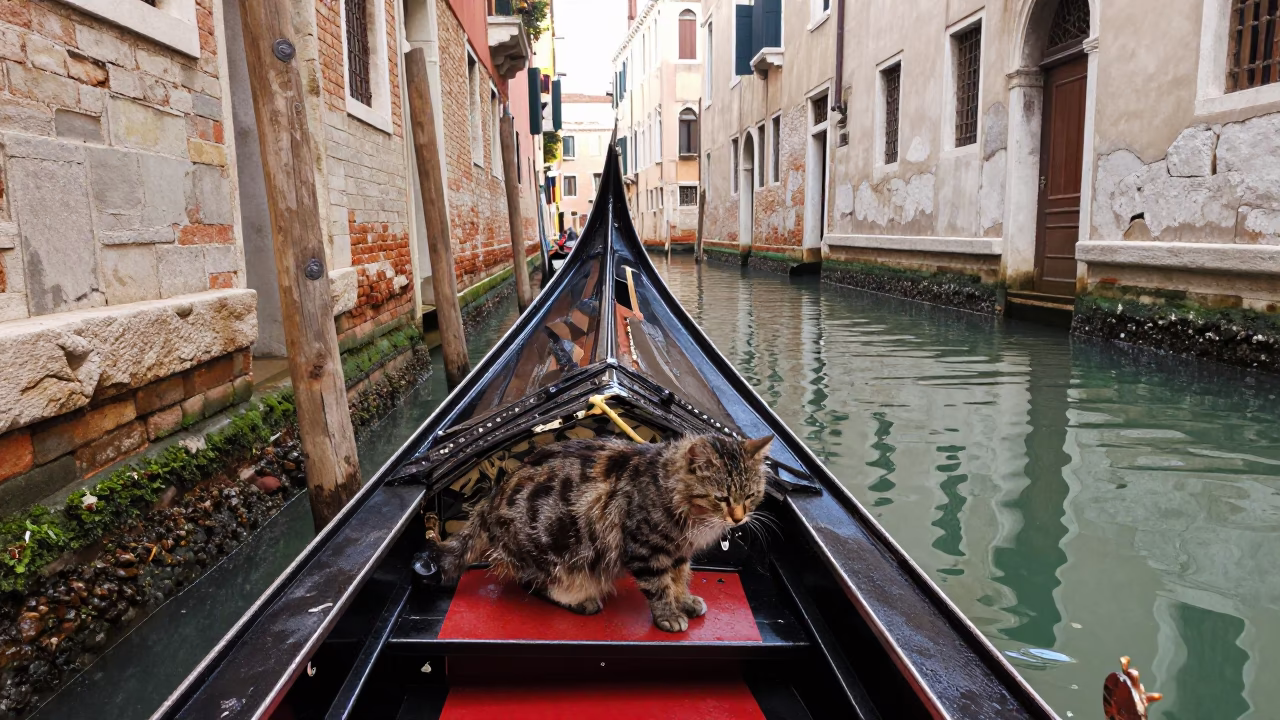 Cat in Venice at Noon Light in in Venice, Italy