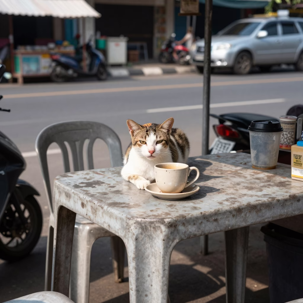 Cat in Yogyakarta at Flat Noon Light in in Yogyakarta, Indonesia