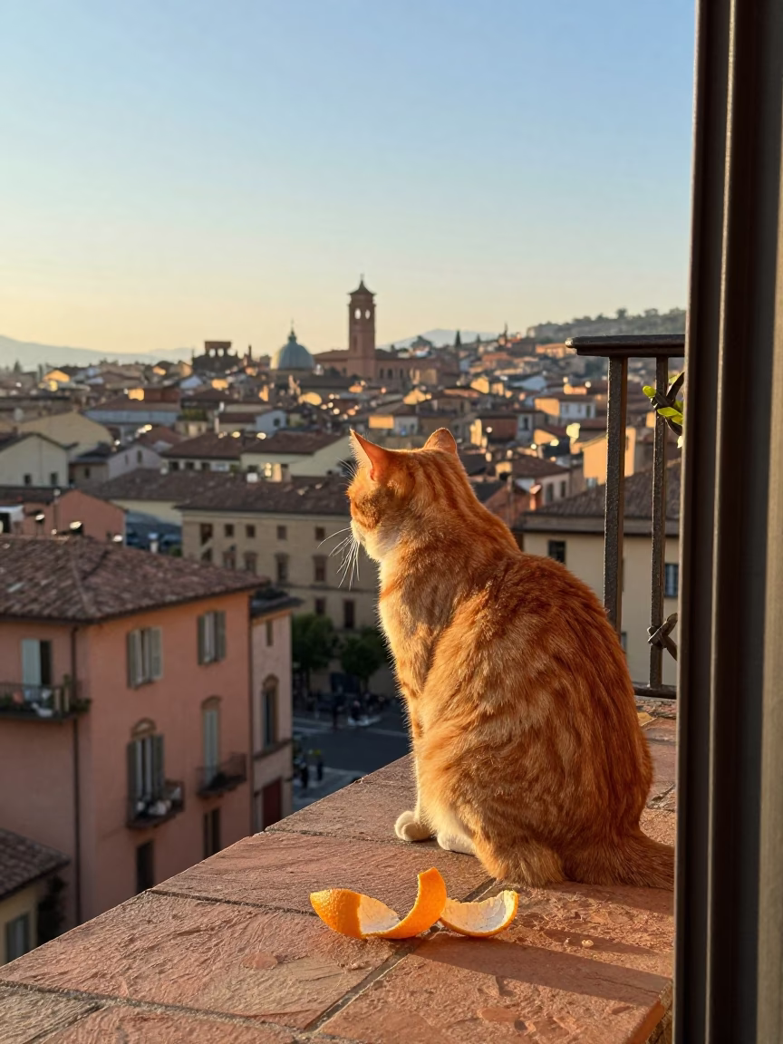 Cat just after sunrise in Bologna in in Bologna, Italy