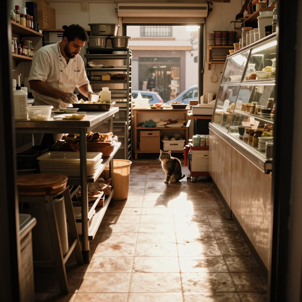 Cat just after sunrise in Granada in in Granada, Spain