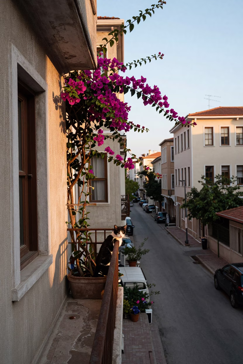 Cat just after sunrise in Istanbul in in Istanbul, Turkey