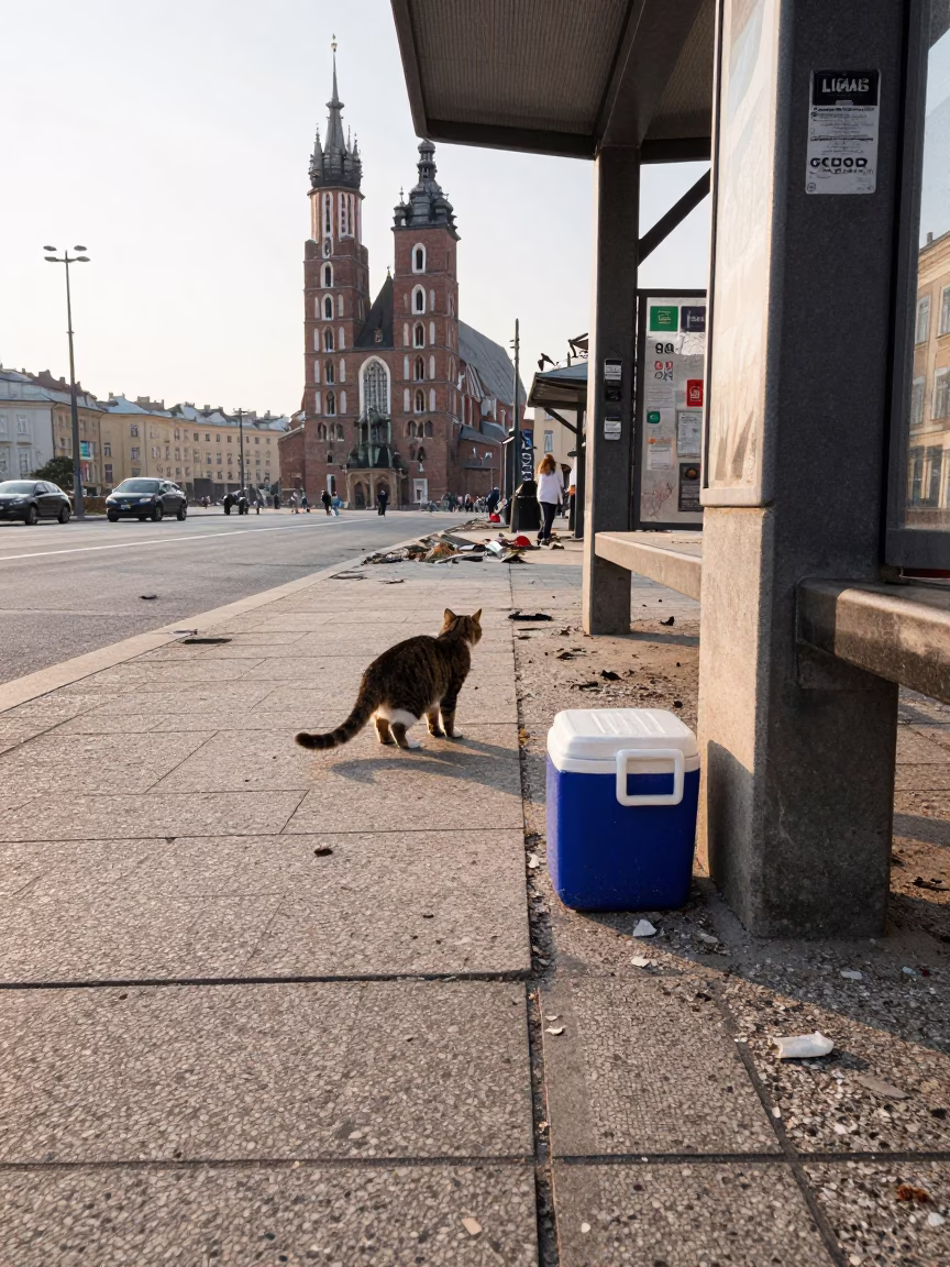 Cat just after sunrise in Krakow in in Krakow, Poland