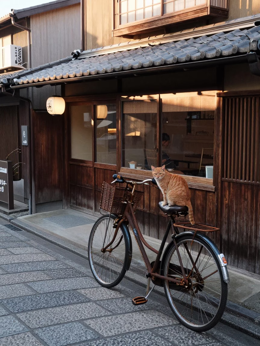 Cat just after sunrise in Kyoto in in Kyoto, Japan