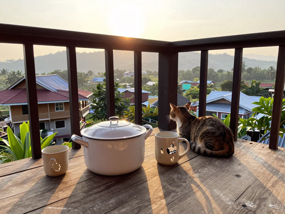 Cat just after sunrise in Phuket in in Phuket, Thailand