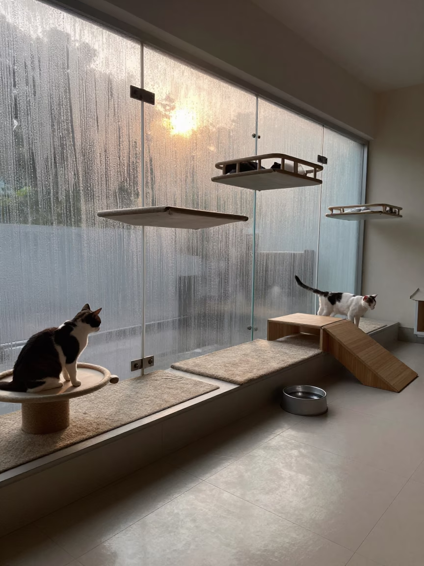 Cat Lounge Perch Morning Light Chennai Adoption Room in inside an adoption room near Chennai