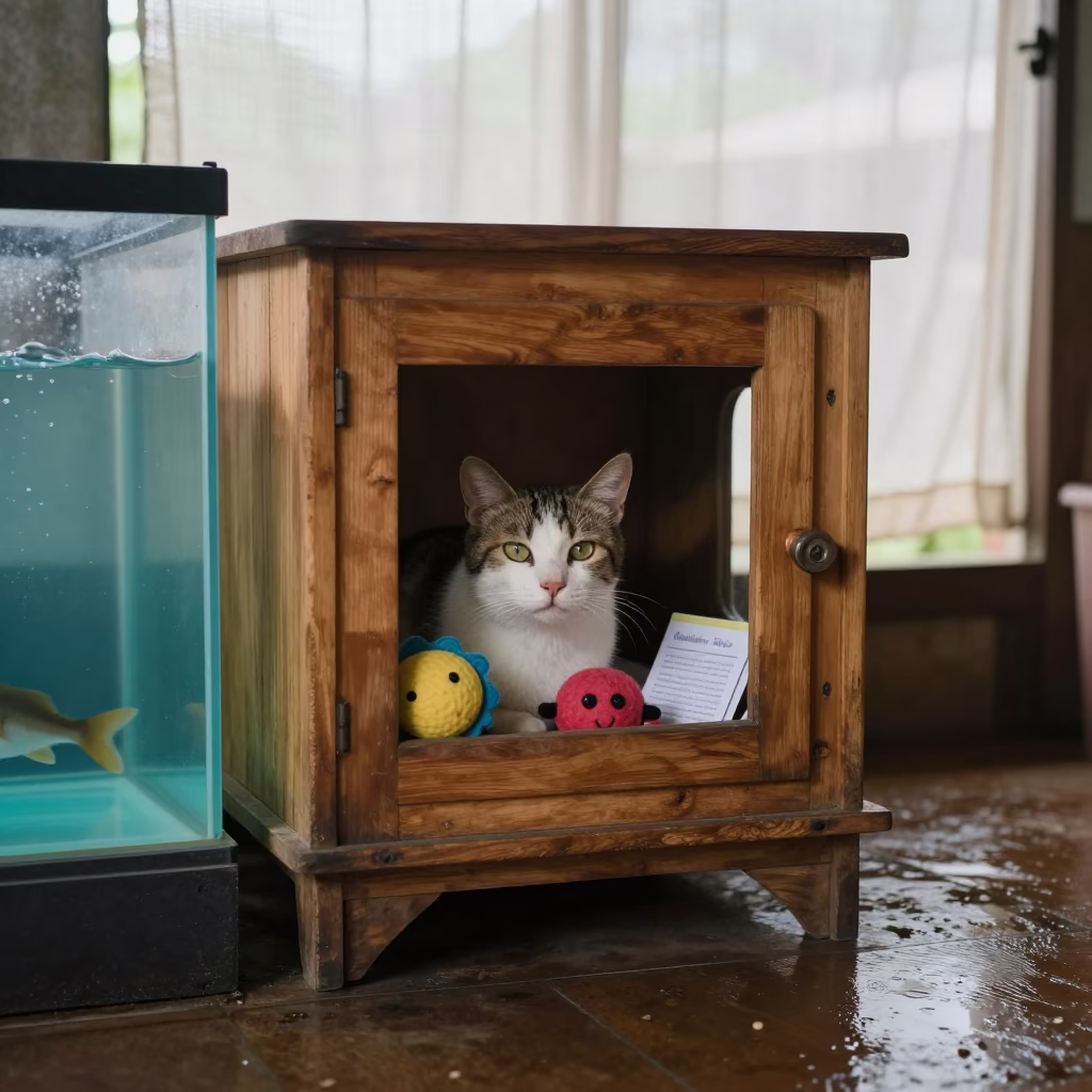 Cat Lounge Perch Toys Adoption Cards Window in inside a fish bagging counter zone in Muhanga
