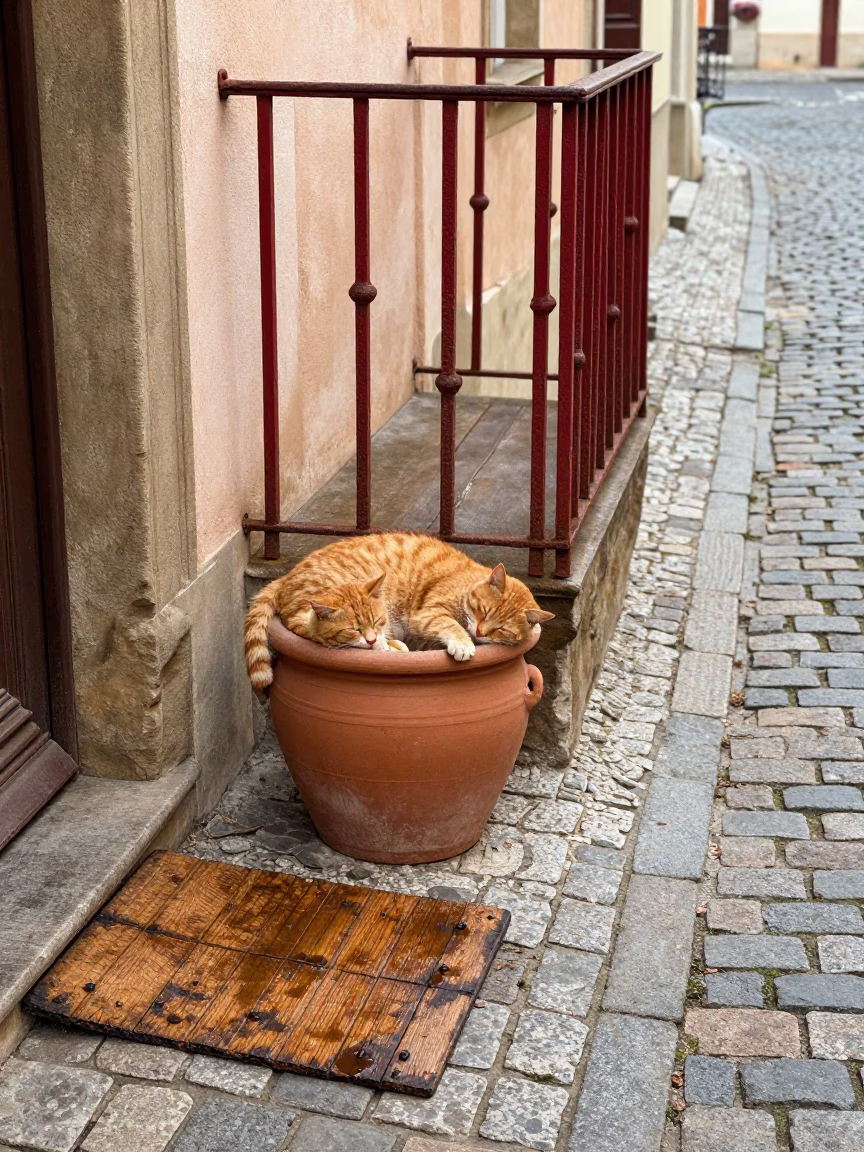 Cat Sleeping in Prague in in Prague, Czech Republic