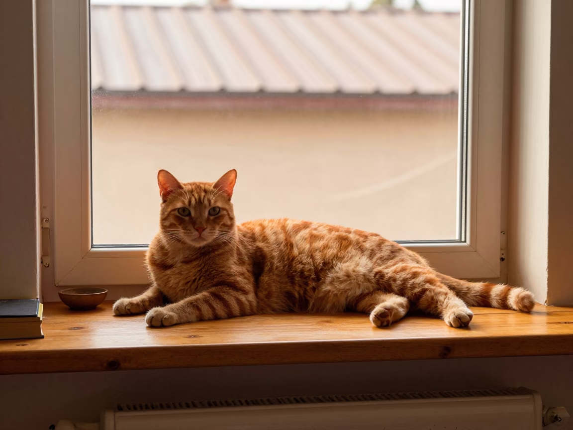 Cat Stretched on Sheberghan Window Seat in on a window seat in Sheberghan