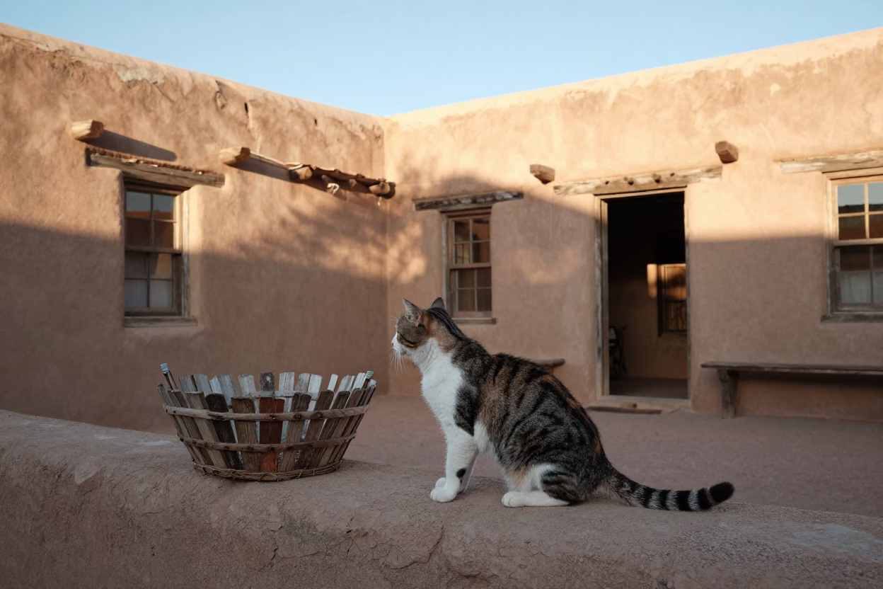 Cat Stretching in Santa Fe in in Santa Fe, New Mexico, United States