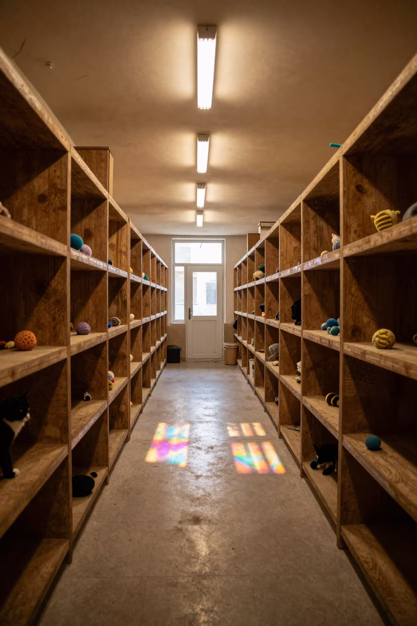 Cat Toy Library in Kabul Kennel Corridor in in a boarding kennel corridor in Kabul