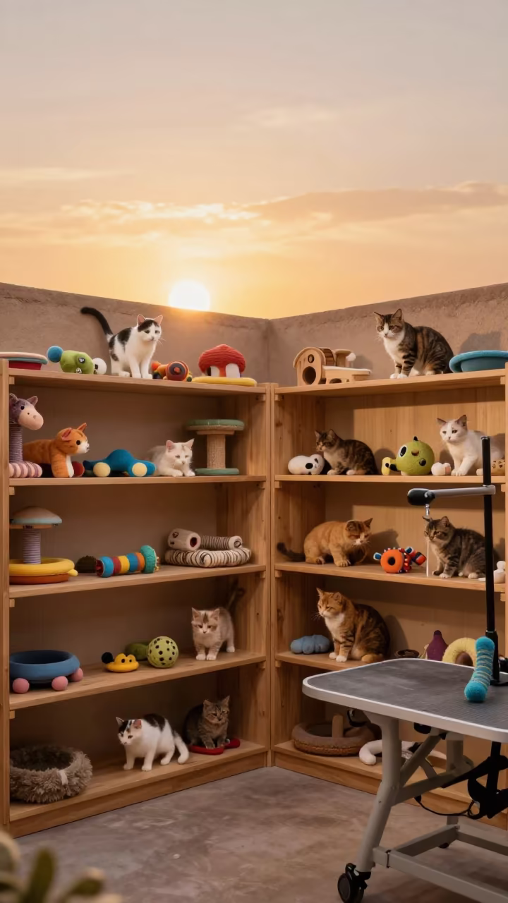 Cat Toy Library in Taourirt Grooming Bay in inside a grooming bay in Taourirt