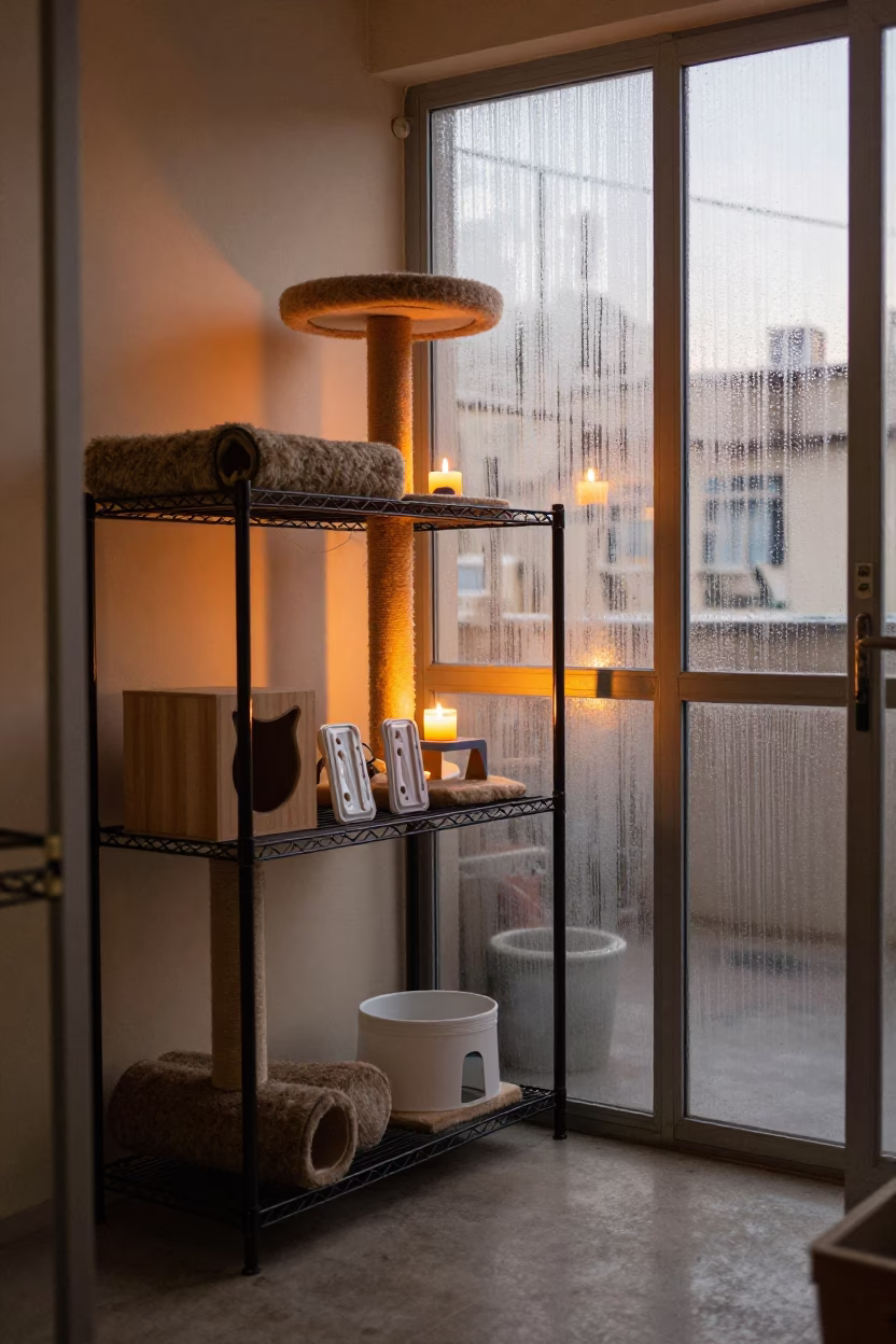 Cat Tree Parts Shelf in Ramat Gan Kennel in in a boarding kennel corridor in Ramat Gan