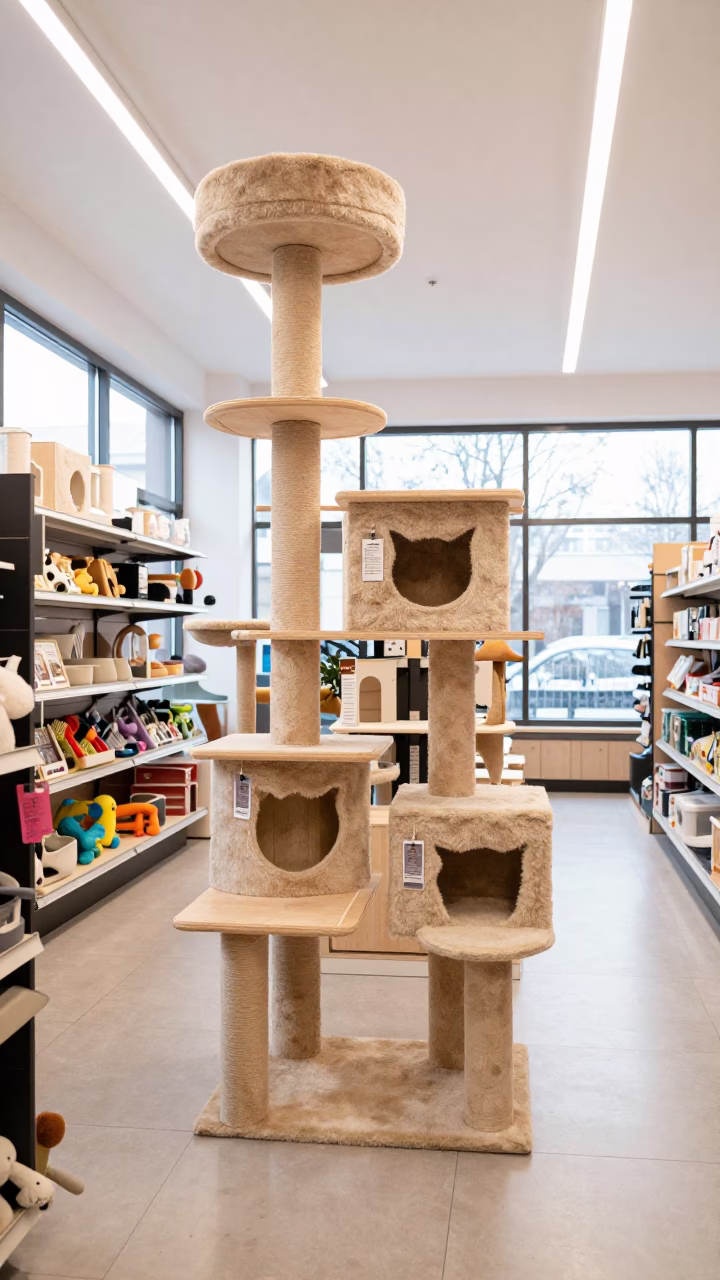 Cat Tree Showroom Near Price Tags Brno in inside a pet store aisle near Brno