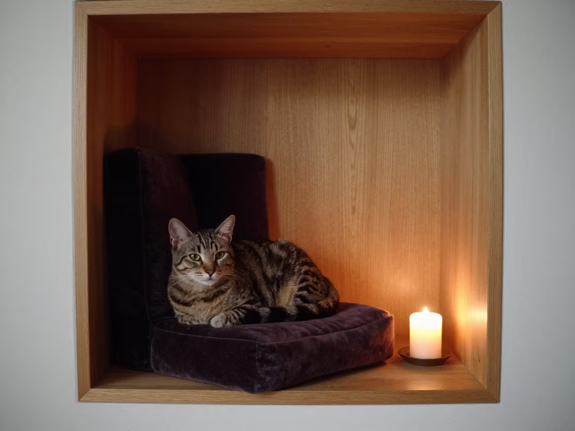 Cat on Velvet Chair in Morelia Nook in on a reading nook cushion in Morelia