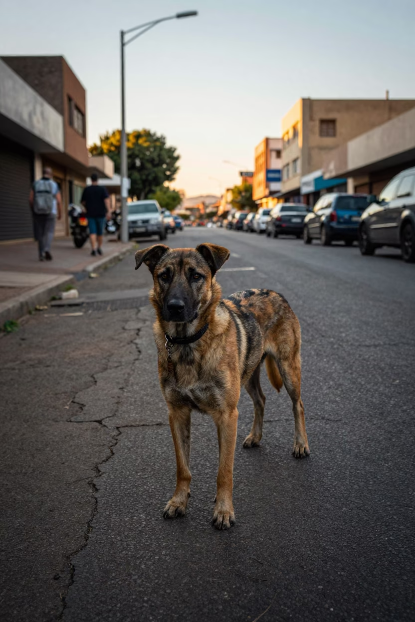 Catahoula Leopard Dog on Busy Johannesburg Street in Late Afternoon Light in in Johannesburg, South Africa