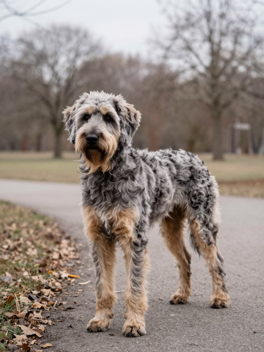 Catahoula Leopard Dog on Quiet Park Path in Karaman in along a quiet park path with soft open shade and a clean background in Karaman