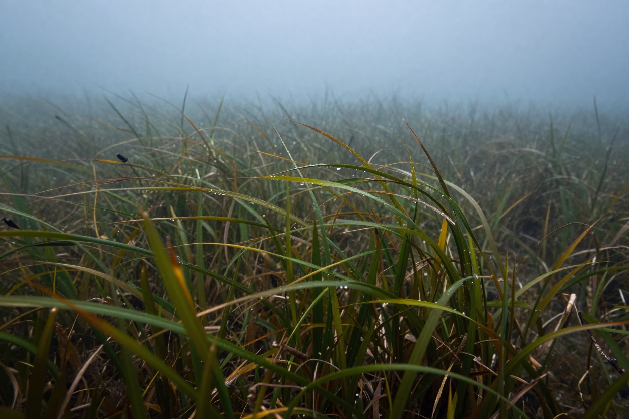 Catalan Seagrass Meadow in Morning Drizzle in in Catalonia