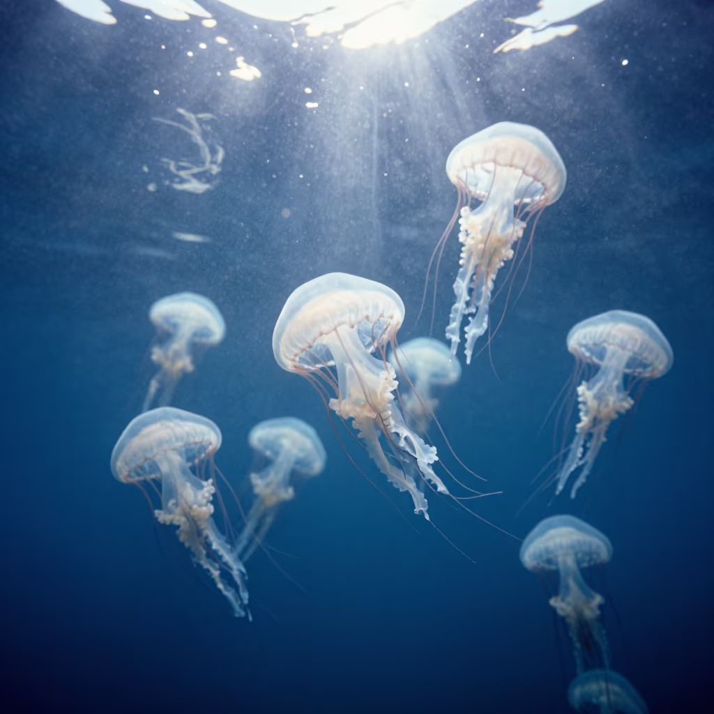 Catalonian Jellyfish Underwater Afternoon Sunlight in in Catalonia