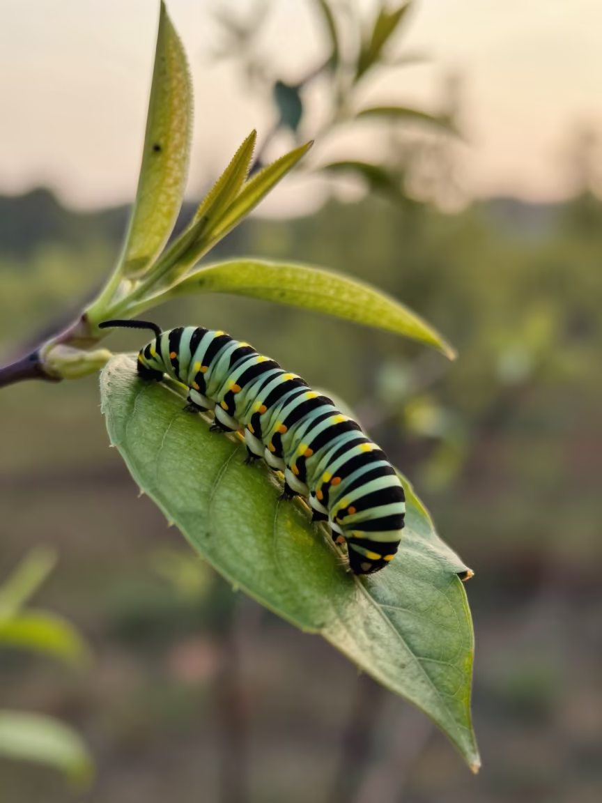 Caterpillar on Leaf in Georgia Ridge Evening in on a wind-scoured ridge in Georgia