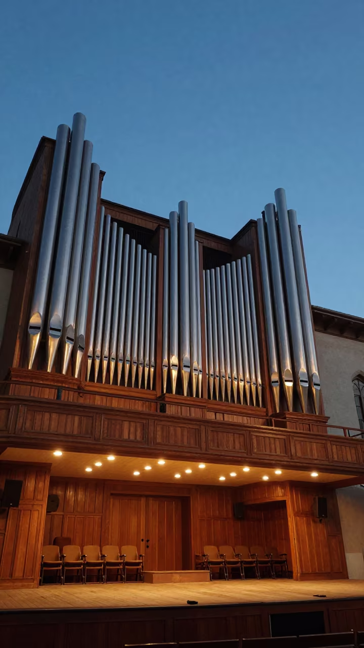Cathedral Organ Pipes on Moundou Theater Stage in on a theater stage in Moundou