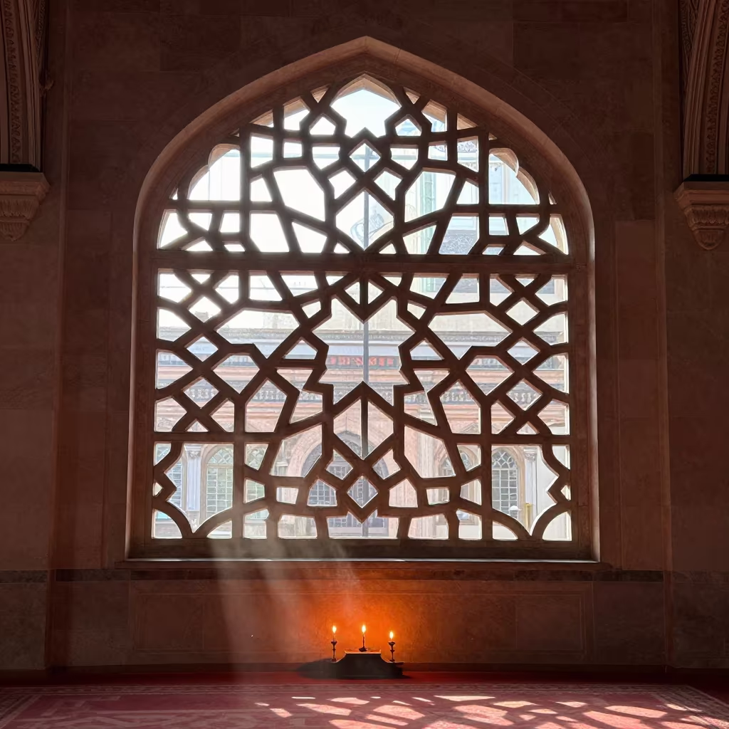 Cathedral Tracery Silhouette in Exeter Mosque in in a mosque prayer hall in Exeter