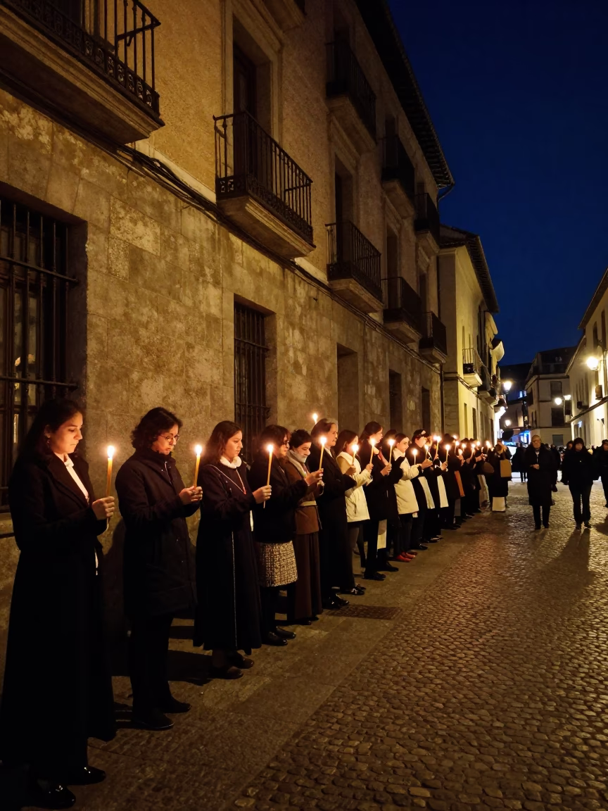 Catholic Easter Vigil Candlelight in Madrid Spain Night Street Scene in in Madrid, Spain