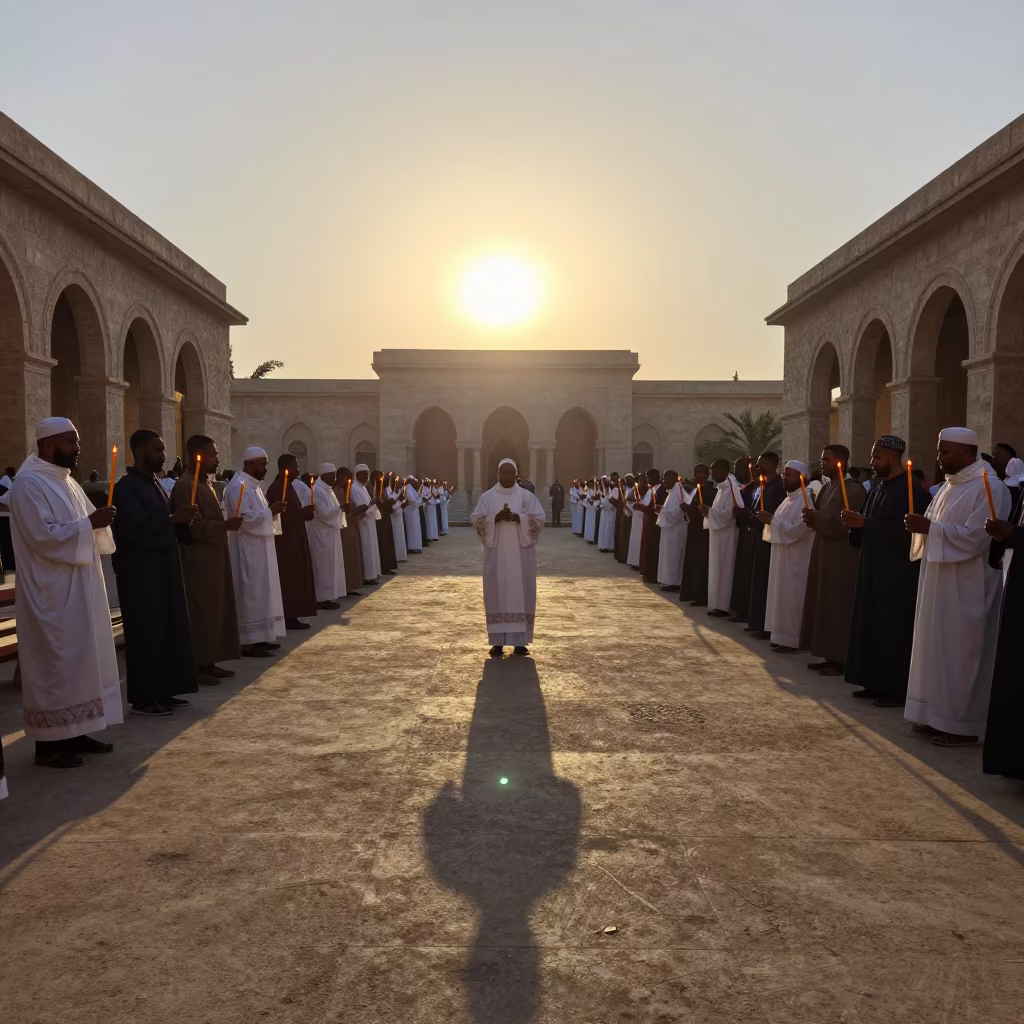 Catholic Easter Vigil Mass Candlelight Mogadishu in in a temple courtyard in Mogadishu