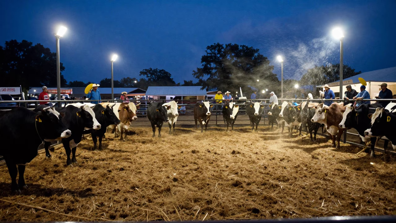 Cattle Auction Ring at Dusk in San Felipe Bazaar in at a goldsmith bench in a bazaar jewelry lane in San Felipe