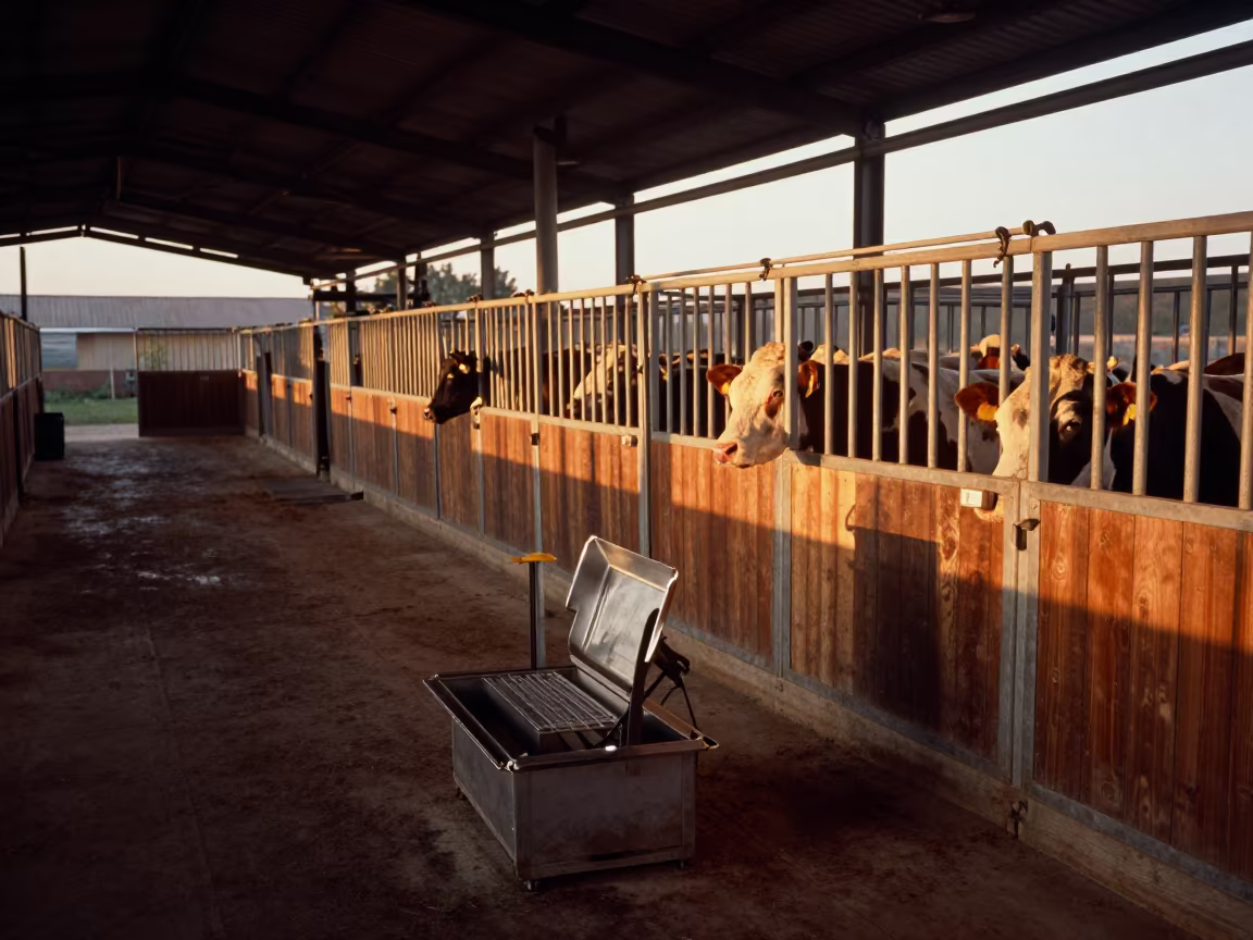Cattle Chute in Italian Stable at Sunset in in a stable aisle in Italy