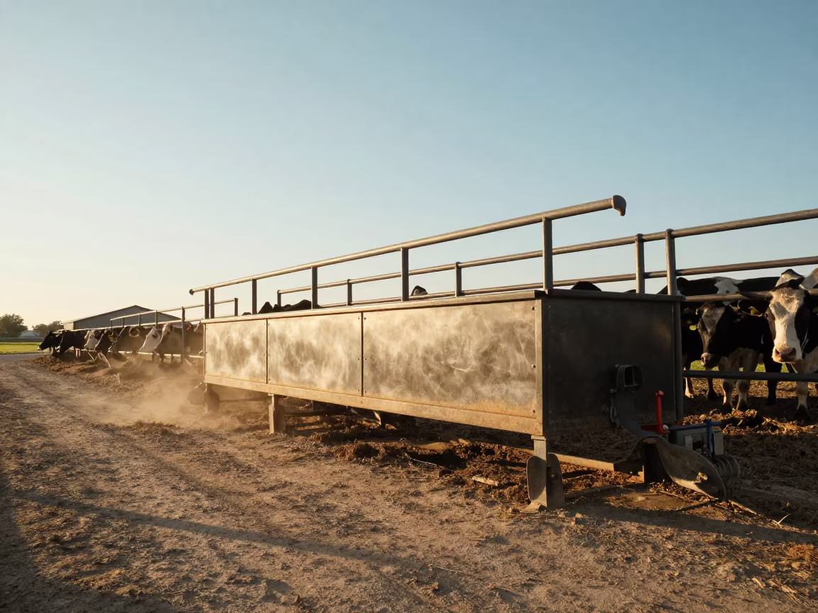 Cattle Dosing Gun Tray in Loire Feedlot in along a feedlot lane in the Loire Valley