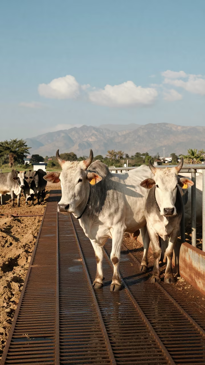 Cattle Hooves on Wet Steel Grating Haryana Stockyard in along a feedlot lane in Haryana
