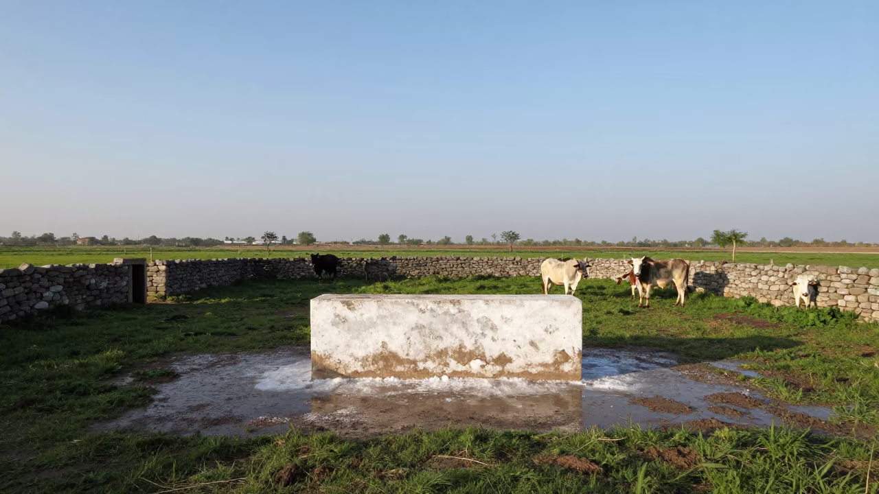 Cattle Salt Block Station Worn Grass Pakistan in inside a ranch corral in Pakistan