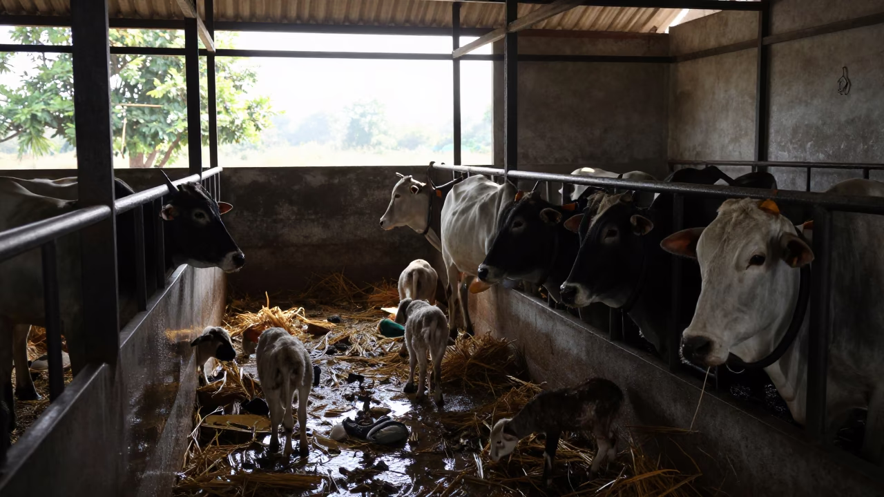Cattle Squeeze Chute in Madhya Pradesh Barn in inside a lambing barn in Madhya Pradesh