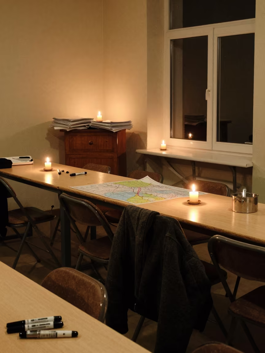 Caucasus Mess Hall Night Briefing Setup in in a mess hall before service in the Caucasus