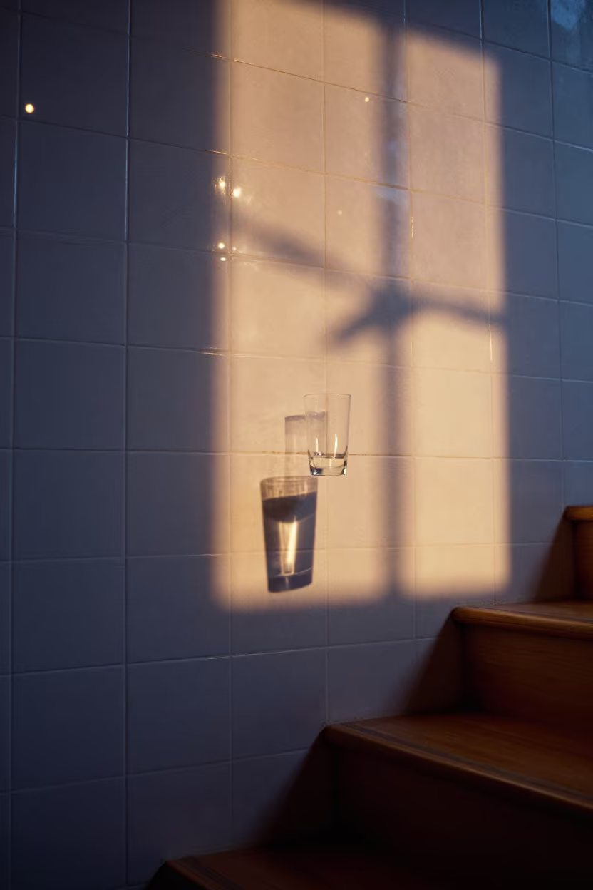 Caustic Light Patterns on Tiled Wall in inside a tiled stair hall in Sibiu
